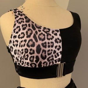 Leopard Block Swimsuit Top with Belt